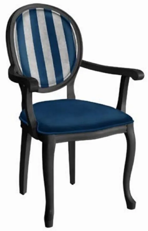 Günstig Casa Padrino chaise de salle à manger baroque bleu / argent / noir - Chaise de style antique fait main avec accoudoirs - Mobilier de salle à manger de style baroque