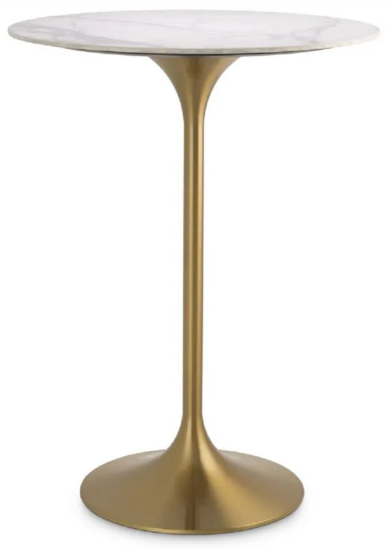Nur Für Kurze Zeit Casa Padrino table bistrot de luxe blanc / couleur laiton Ø 79 x H. 106,5 cm - Table haute moderne avec plateau en marbre - Table de bar ronde de luxe - Mobilier de bar de luxe - Qualité de luxe
