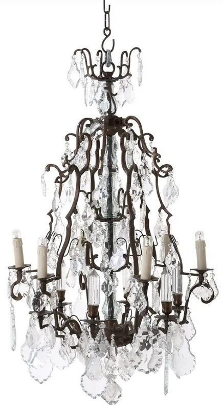 Casa Padrino lustre baroque de luxe en cristal laiton antique Ø 60 x H. 90 cm - Magnifique lustre en laiton - Lustre Baroque de Salon - Lustre Baroque d'Hôtel Must-Have