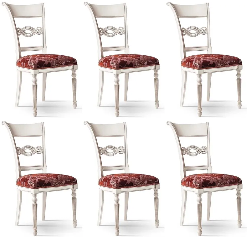 Neuheit Casa Padrino ensemble de chaise de salle à manger baroque de luxe bordeaux rouge / rose / blanc - Ensemble de 6 chaises de salle à manger baroques nobles - Qualité de Luxe - Fabriqué en Italie