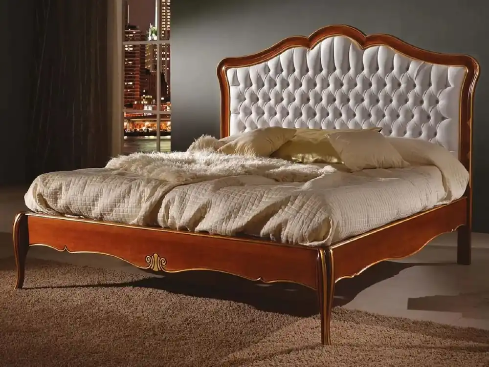 Casa Padrino lit double baroque de luxe blanc / marron / or - Magnifique lit en bois massif - Mobilier de chambre baroque - Qualité de Luxe - Fabriqué en Italie Must-Have