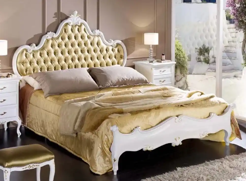 Casa Padrino lit double baroque de luxe or / blanc - Magnifique lit en bois massif - Mobilier de chambre baroque - Qualité de Luxe - Fabriqué en Italie Sale