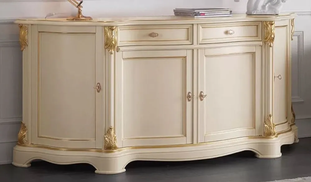 Casa Padrino buffet baroque de luxe crème / or - Magnifique armoire en bois massif avec 4 portes et 2 tiroirs - Mobilier Baroque - Qualité de Luxe - Fabriqué en Italie Highlight