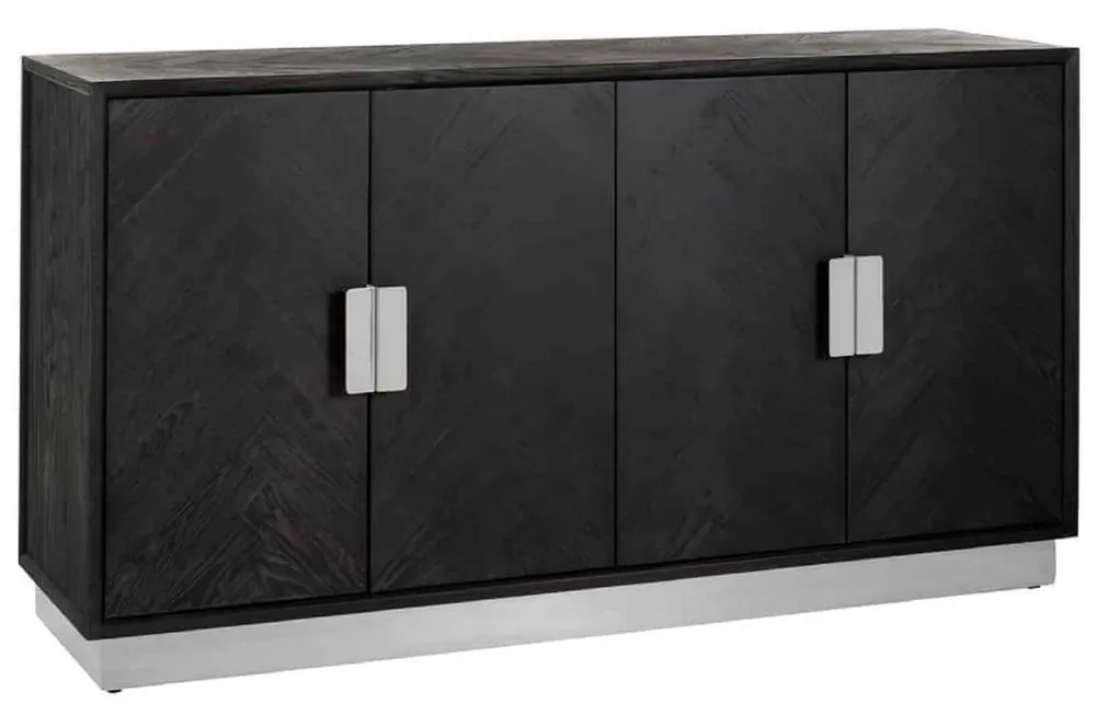 Casa Padrino buffet de luxe noir / argent 160 x 45 x H. 86 cm - Armoire en bois massif avec 4 portes - Meuble de salon - Meuble d'hôtel - Collection de Luxe Echt