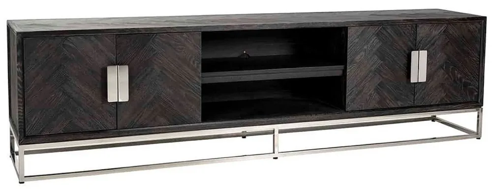 Casa Padrino armoire TV de luxe noir / argent 220 x 42,5 x H. 60 cm - Buffet en bois massif avec 4 portes - Meuble de salon - Meuble d'hôtel - Collection de Luxe Meistverkauft