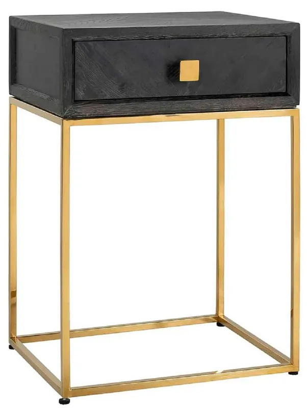 Top-Angebot Casa Padrino table d'appoint de luxe noir / or 50 x 40 x H. 71 cm - Table de chevet en bois massif avec tiroir et structure en acier inoxydable - Mobilier de chambre de luxe