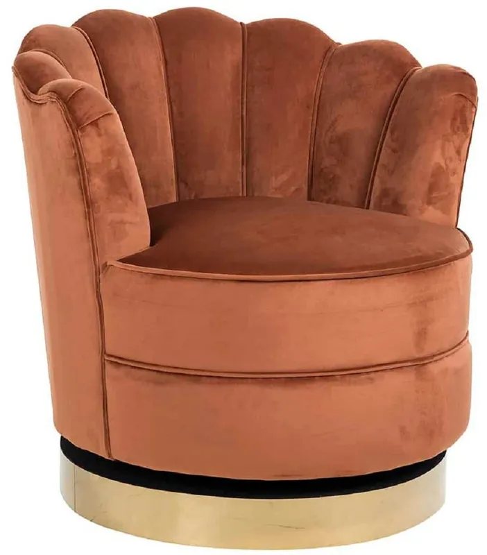 Solange Der Vorrat Reicht Casa Padrino fauteuil de luxe pivotant en velours rouiller / or 81,5 x 76 x H. 79 cm - Fauteuil de salon moderne - Meuble de salon de luxe