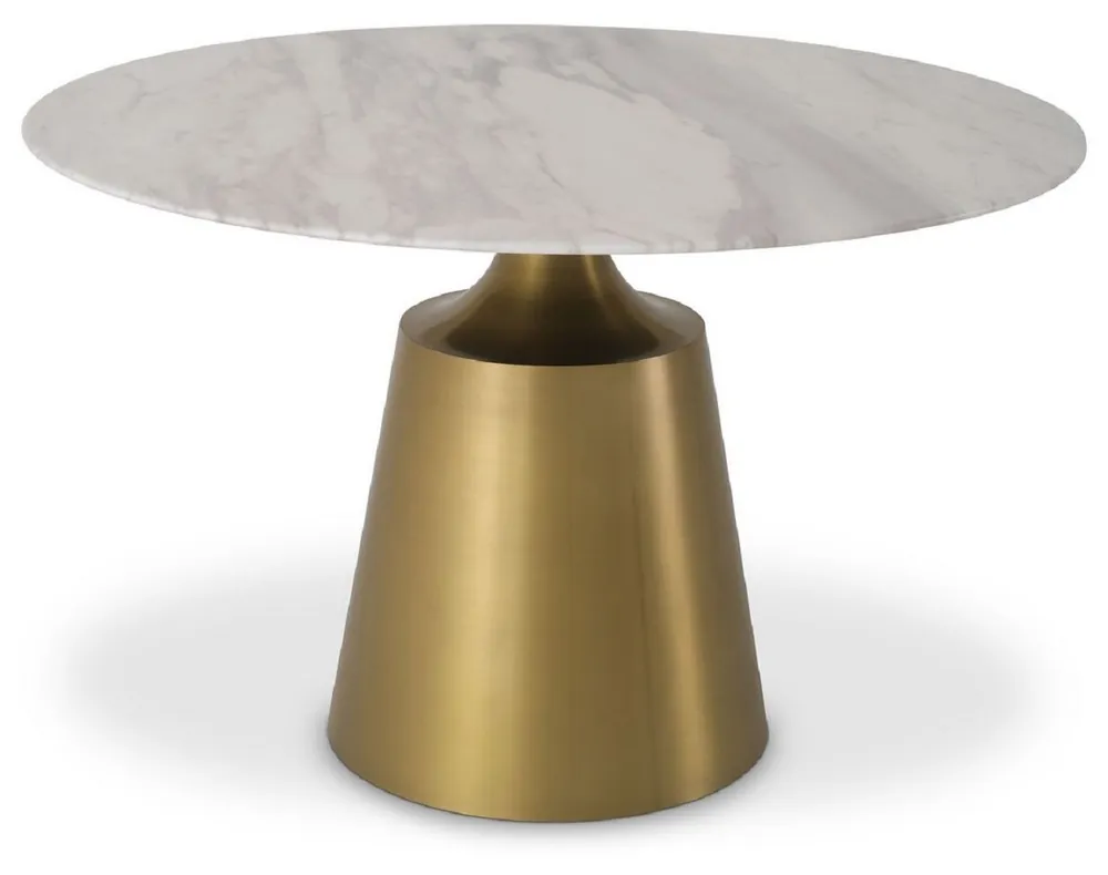 Casa Padrino table à manger de luxe blanc / laiton Ø 120 x H. 77 cm - Table de salle à manger ronde avec plateau en marbre - Mobilier de Salle à Manger - Qualité de Luxe Rabatt
