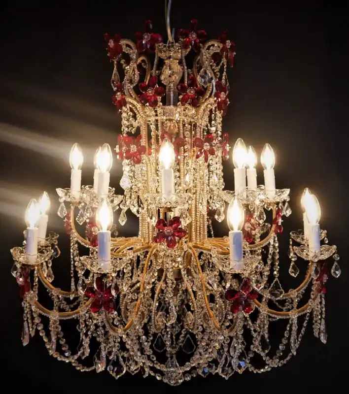 Casa Padrino lustre baroque de luxe en verre cristal rouge / or Ø 90 x H. 100 cm - Lustre Hôtel & Restaurant - Lumières Baroques - Noble & Magnifique - Qualité de Luxe - Fabriqué en Italie Must-Have