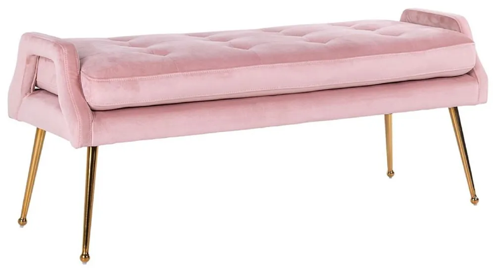 Casa Padrino banc de luxe en velours rose / or 121,5 x 45 x H. 51,5 cm - Banc rembourré en bois massif avec velours fin et pieds en acier inoxydable - Collection de Luxe Online Kaufen