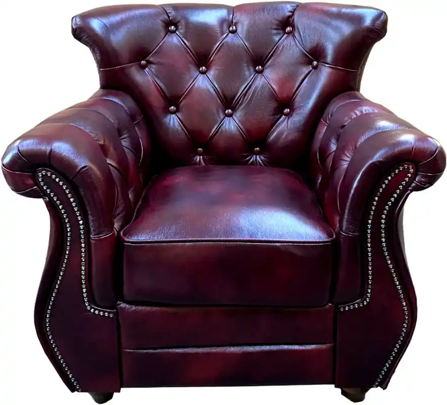 Casa Padrino Luxury Chesterfield Fauteuil en cuir véritable Bordeaux Rouge Marron - Meubles en cuir véritable Fauteuil en cuir - Cuir véritable Aktuell