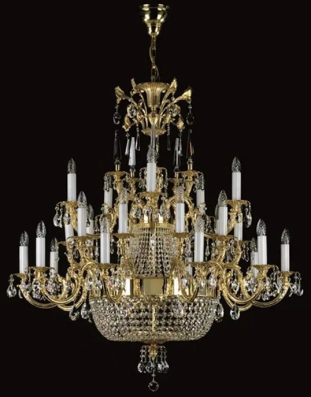 Casa Padrino lustre baroque cristal de luxe or Ø 120 x H. 135 cm - Magnifique lustre en laiton et verre cristal de Bohême - Noble & Magnificent Beliebt