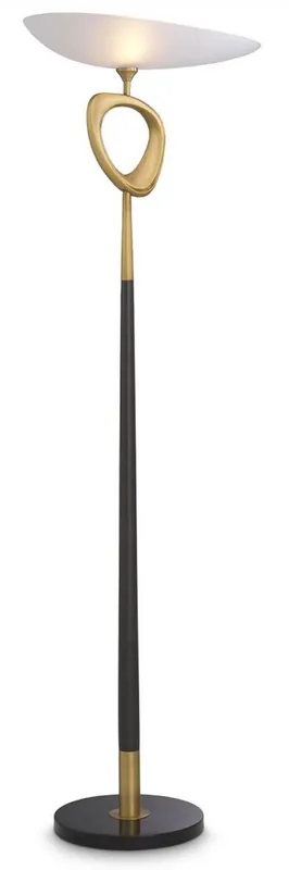 Abverkauf Casa Padrino lampadaire de luxe laiton antique / noir / blanc 61 x 35 x H. 181,5 cm - Lampadaire en laiton avec abat-jour en verre et base en marbre - Collection de Luxe
