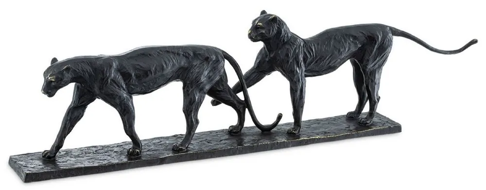 Casa Padrino sculpture en bronze de luxe couple léopard 86 x 9,5 x H. 24 cm - Figurine en Bronze - Figurine de Décoration - Accessoires de Décoration - Collection de Luxe Echt