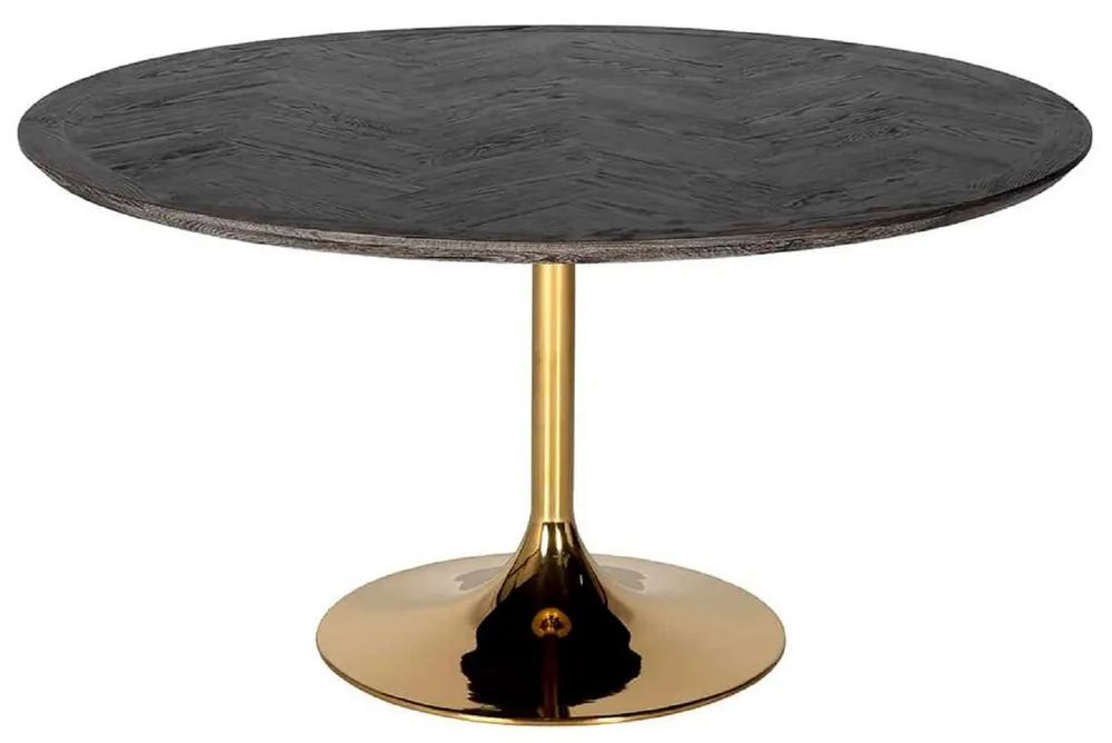 Casa Padrino table à manger de luxe noir / or Ø 140 x H. 75 cm - Table de salle à manger ronde avec plateau en placage de chêne et pied de table en acier inoxydable - Mobilier de salle à manger Top-Angebot