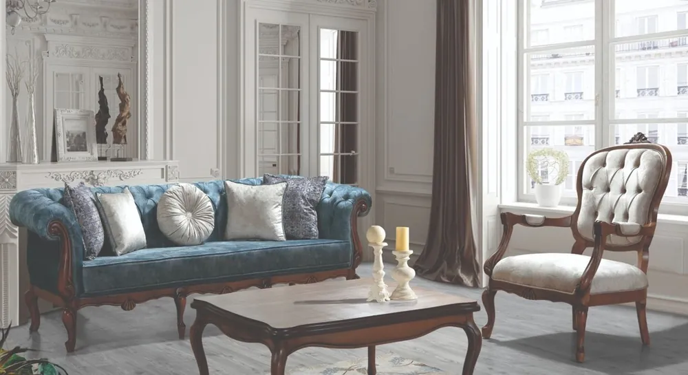Casa Padrino ensemble de salon baroque de luxe bleu / gris / marron - 2 Canapés & 2 Fauteuils & 1 Table Basse - Mobilier de salon de style baroque - Noble & Magnifique Geprüft