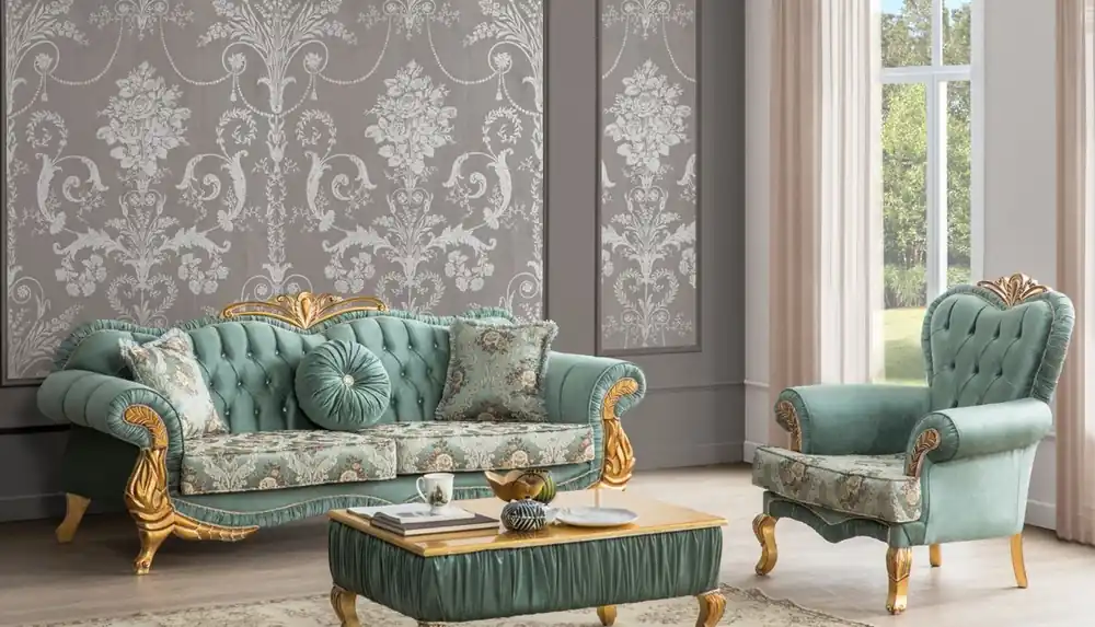 Casa Padrino ensemble de salon baroque de luxe vert / or - 2 Canapés avec Motif & 2 Fauteuils avec Motif & 1 Table Basse - Mobilier de salon de style baroque - Noble & Magnifique Markenware