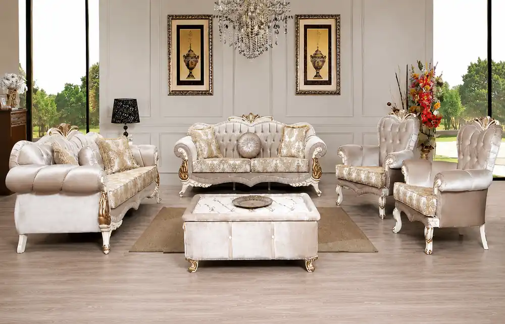 Geprüft Casa Padrino ensemble de salon baroque de luxe rose / blanc / or - 2 Canapés avec Motif & 2 Fauteuils avec Motif & 1 Table Basse - Magnifique meubles de salon baroques