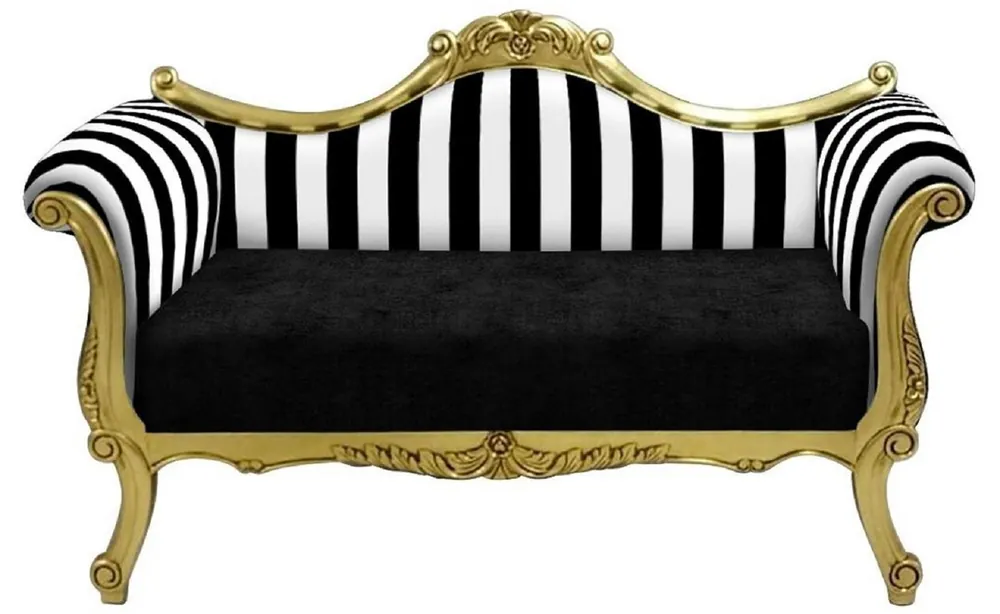 Jetzt Bestellen Casa Padrino canapé baroque avec rayures noir / blanc / or - Canapé de salon fait main de style baroque - Mobilier de salon baroque
