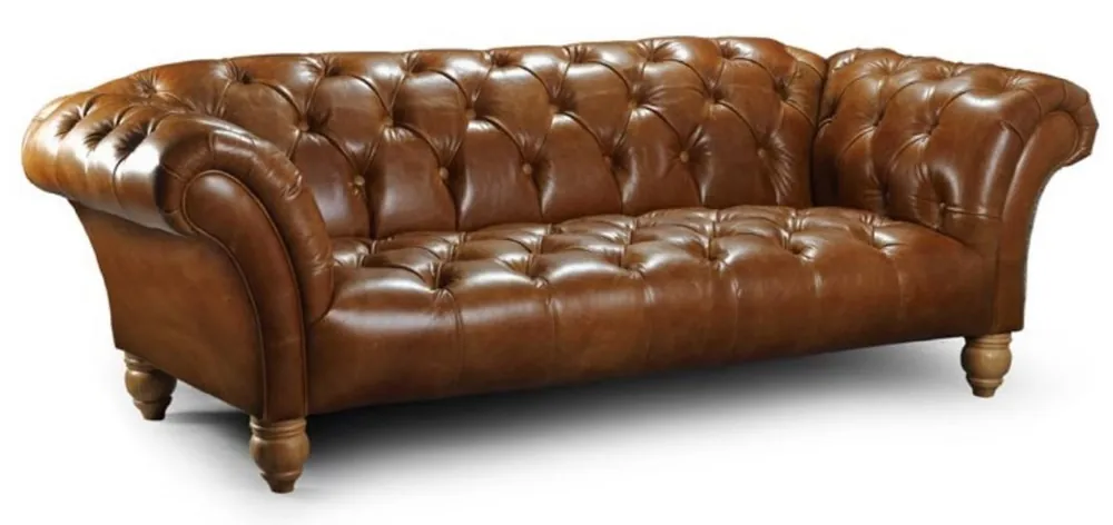 Highlight Casa Padrino canapé 3 places Chesterfield de luxe en cuir marron 225 x 110 x H. 77 cm - Canapé de salon en cuir véritable - Meubles de Salon Chesterfield