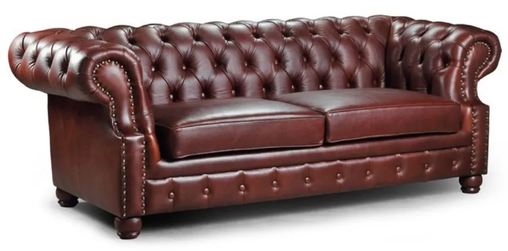 Günstig Casa Padrino canapé 3 places Chesterfield de luxe en cuir marron foncé 217 x 93 x H. 77 cm - Canapé de salon en cuir véritable - Meubles de Salon Chesterfield