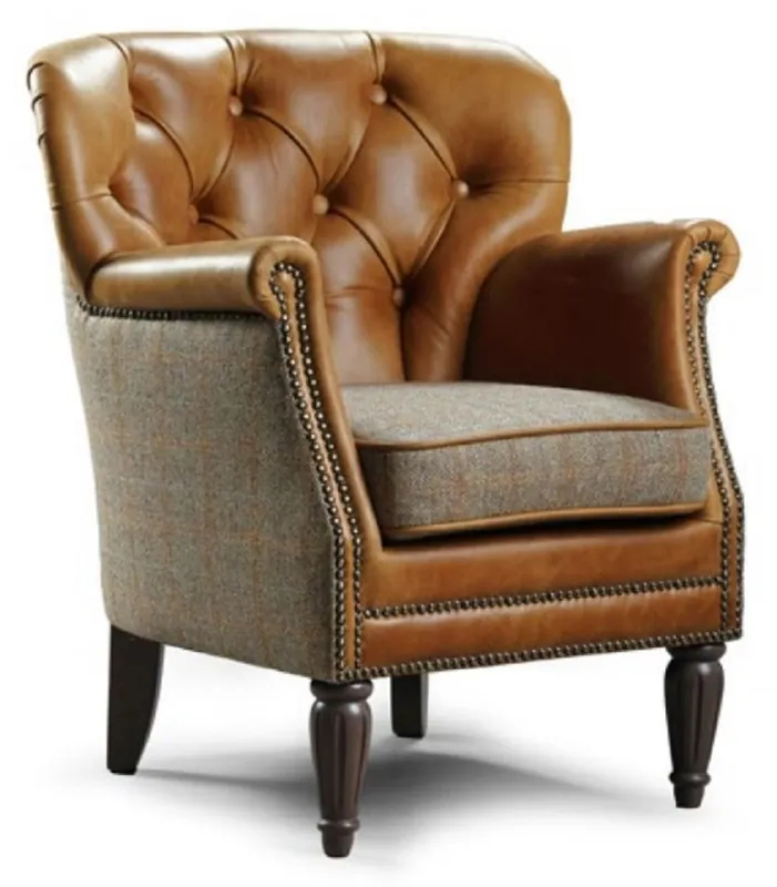 Mega-Angebot Casa Padrino fauteuil Chesterfield de luxe en cuir marron / gris / marron foncé 75 x 70 x H. 82 cm - Fauteuil de salon en cuir véritable - Mobilier de Salon Chesterfield