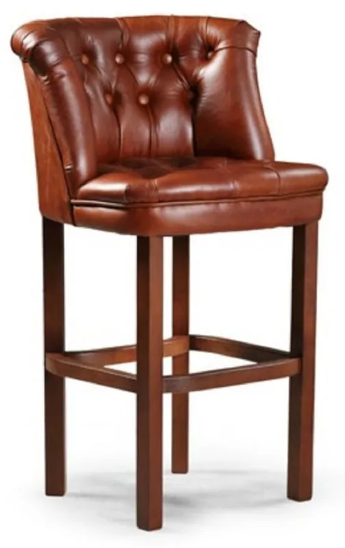 Casa Padrino chaise de bar Chesterfield de luxe en cuir marron 63 x 56 x H. 107 cm - Tabouret de bar rembourré en cuir véritable - Mobilier de Bar Chesterfield Neu
