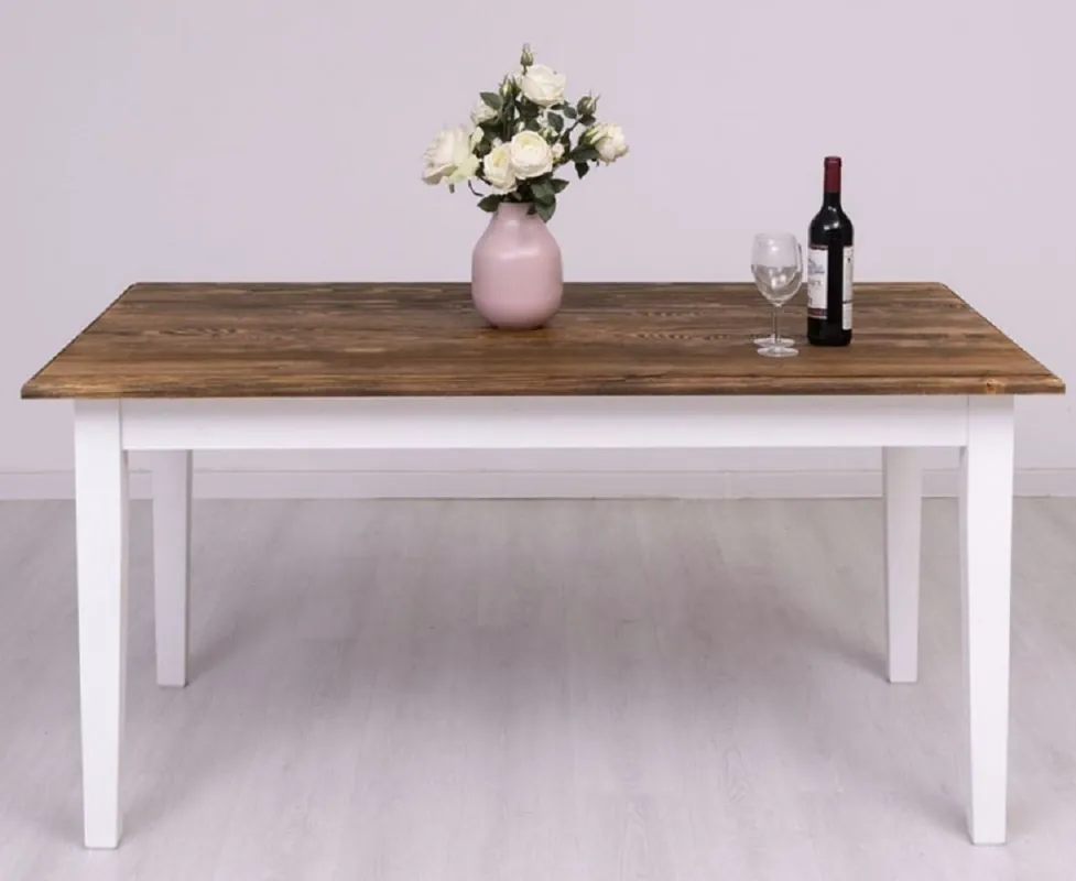 Kracherpreis Casa Padrino table à manger de style campagnard marron foncé / blanc 160 x 90 x H. 78 cm - Table de cuisine en bois massif - Meuble de salle à manger de style campagnard