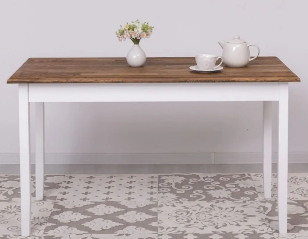 Casa Padrino table à manger de style campagnard marron foncé / blanc 140 x 70 x H. 78 cm - Table de cuisine en bois massif - Meuble de salle à manger de style campagnard Preisreduziert