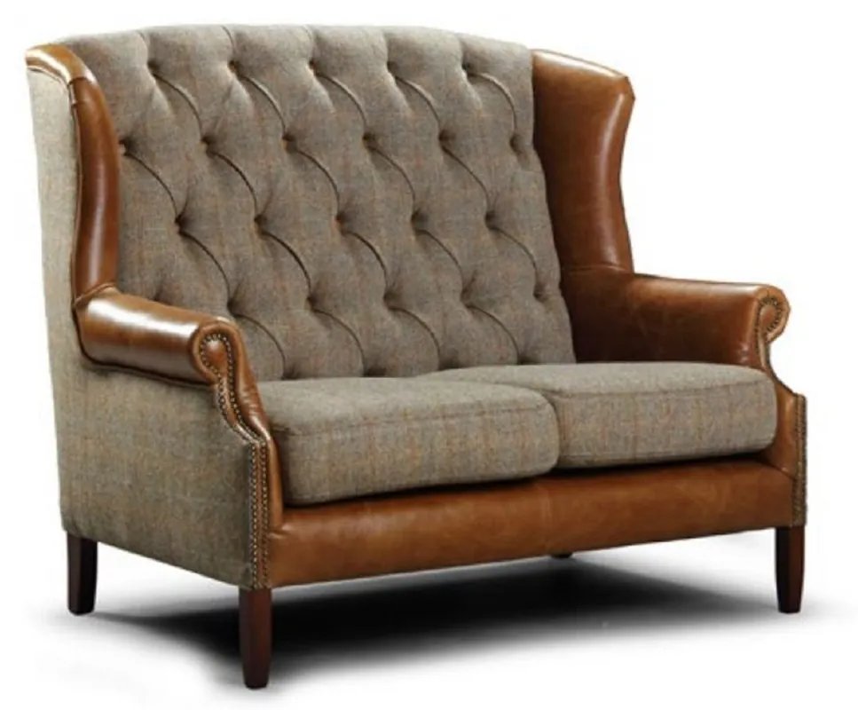 Sale Casa Padrino canapé 2 places Chesterfield de luxe gris / marron / marron foncé 140 x 90 x H. 105 cm