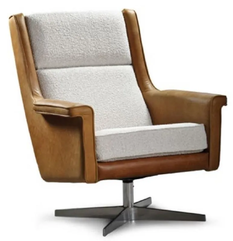 Casa Padrino fauteuil de luxe pivotant marron / blanc / argent 83 x 75 x H. 98 cm - Fauteuil de salon moderne - Meuble de salon de luxe Mega-Angebot
