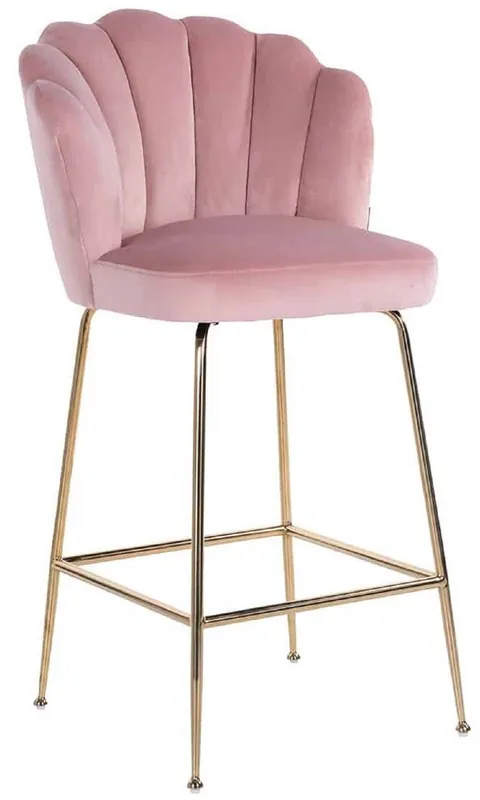 Abverkauf Casa Padrino chaise de bar luxe rose / or 51 x 61 x H. 113 cm - Tabouret de bar rembourré avec velours noble et pieds en acier inoxydable - Meuble de bar luxe