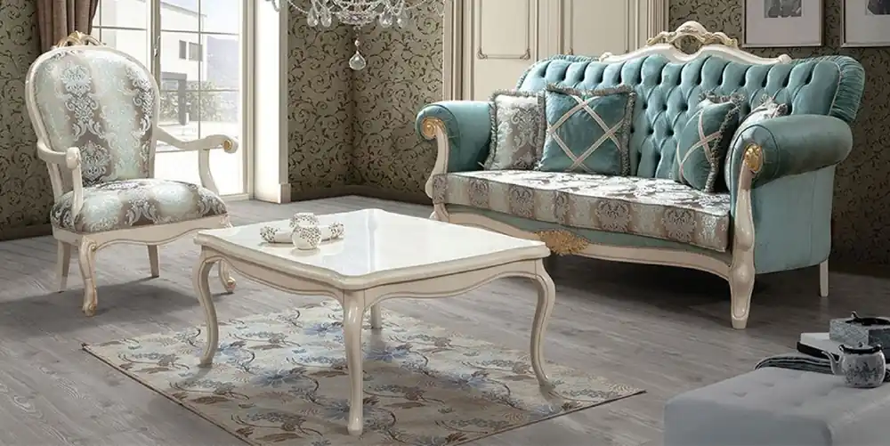 Rabatt Casa Padrino ensemble de salon baroque de luxe turquoise / marron / crème / or - 2 Canapés avec Motif & 2 Fauteuils avec Motif & 1 Table Basse - Mobilier de salon baroque - Noble & Magnifique