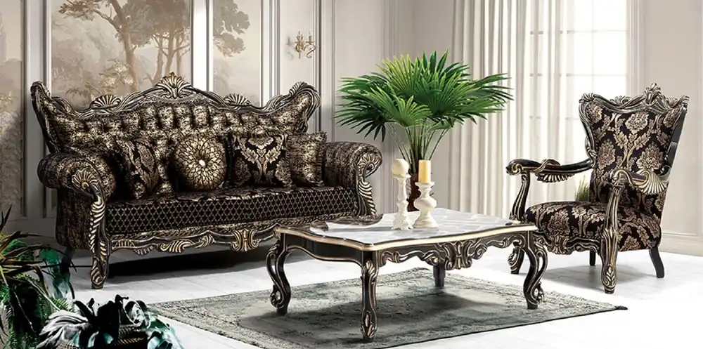Markenprodukt Casa Padrino ensemble de salon baroque de luxe noir / or - 2 Canapés & 2 Fauteuils & 1 Table Basse - Mobilier de salon de style baroque - Noble & Magnifique