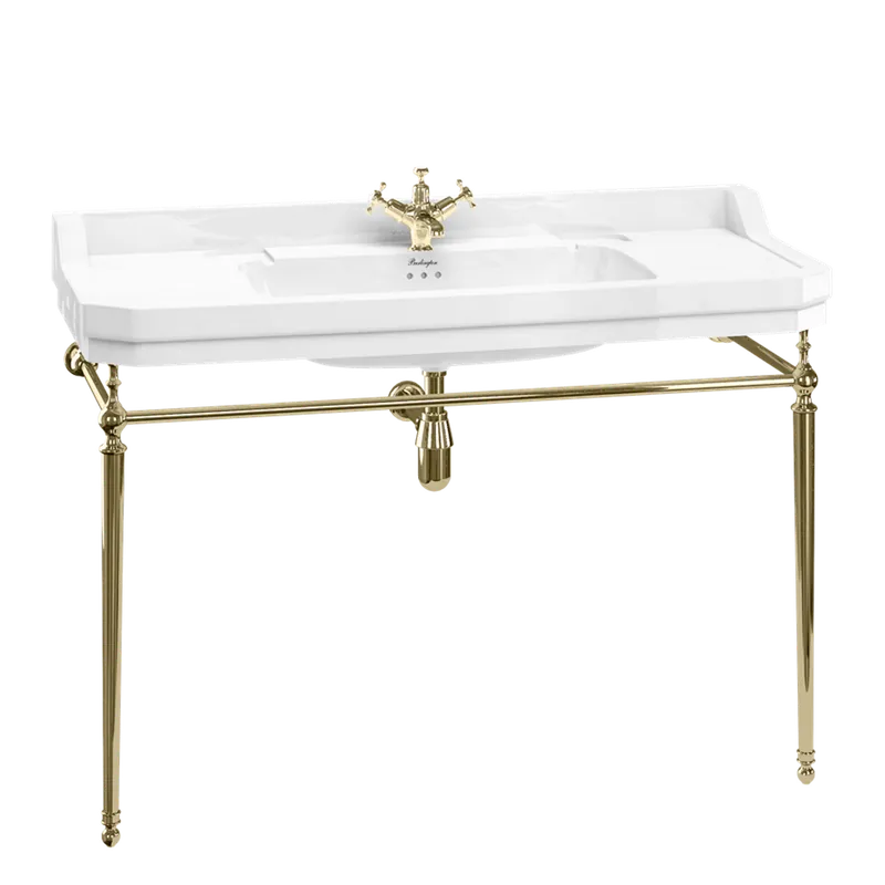 Casa Padrino Luxury Art Nouveau Meuble sous-vasque Blanc / Or 121 x 51 x H. 90 cm - Lavabo sur pied 1 trou en porcelaine avec base - Meubles de salle de bain Solange Der Vorrat Reicht