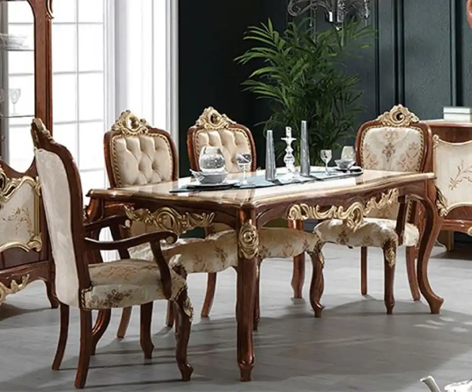 Preiswert Casa Padrino ensemble de salle à manger baroque de luxe crème / marron / or - 1 Table à Manger Baroque & 6 Chaises à Manger Baroque - Meubles de salle à manger style baroque - Noble et Magnifique