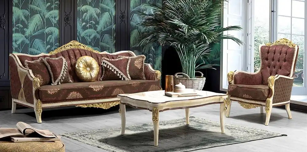 Online Kaufen Casa Padrino ensemble de salon baroque de luxe bordeaux rouge / gris / blanc / or - 2 Canapés avec Motif & 2 Fauteuils avec Motif & 1 Table Basse - Magnifique meubles de salon baroques