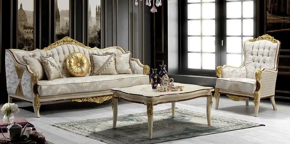 Schnäppchen Casa Padrino ensemble de salon baroque de luxe gris / blanc / marron / or - 2 Canapés avec Motif & 2 Fauteuils avec Motif & 1 Table Basse - Magnifique meubles de salon baroques