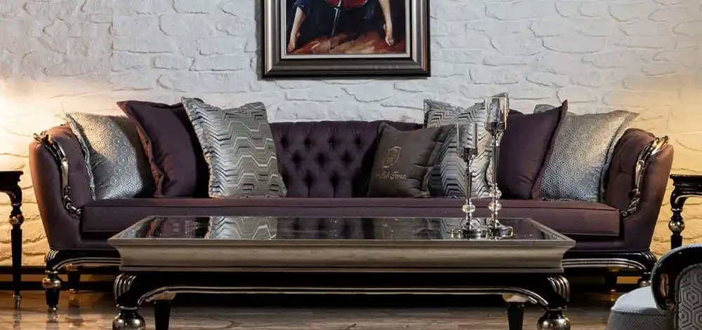 Casa Padrino canapé baroque de luxe violet / noir / argent - Canapé de salon fait main - Mobilier de salon baroque Letzte Chance