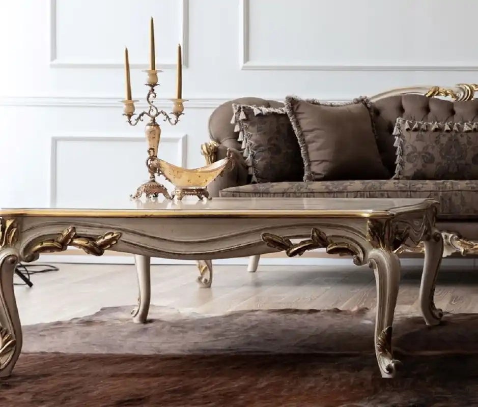 Casa Padrino table basse baroque de luxe crème / blanc / or - Table de salon en bois massif fait main - Meuble de salon baroque Beliebt