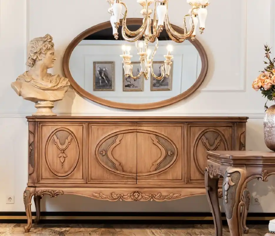 Casa Padrino ensemble de meubles baroques de luxe marron - 1 Buffet Baroque avec 4 Portes & 1 Miroir Mural Baroque Ovale - Mobilier Baroque Online Kaufen
