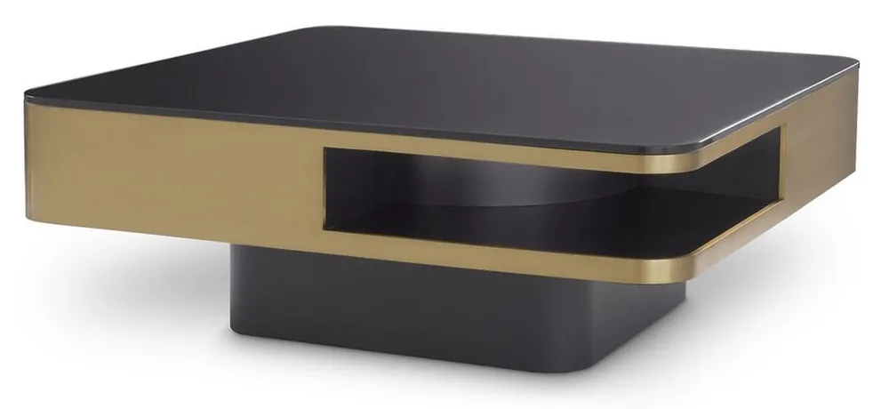 Casa Padrino table basse de luxe laiton / noir 89,5 x 89,5 x H. 33,5 cm - Table de salon avec plateau en verre - Meuble de Salon - Mobilier de Luxe Schneller Versand