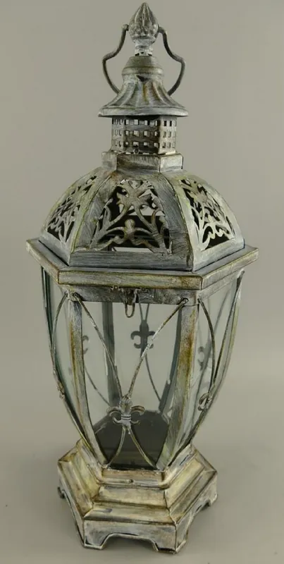 Sofort Bestellen Casa Padrino lanterne Art Nouveau argent antique 25 x 25 x A. 58 cm - Lanterne de table en métal avec poignée - Accessoires Déco Baroques & Art Nouveau