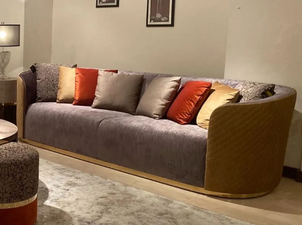 Casa Padrino canapé de luxe violet / beige / marron foncé / or - Canapé de salon - Canapé d'hôtel - Mobilier de luxe Nur Für Kurze Zeit