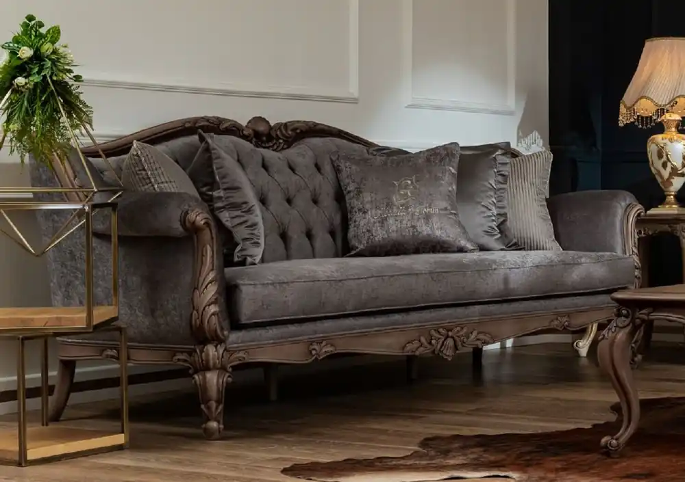 Casa Padrino canapé baroque de luxe gris / marron - Canapé de salon fait main de style baroque - Mobilier de salon baroque Sonderangebot