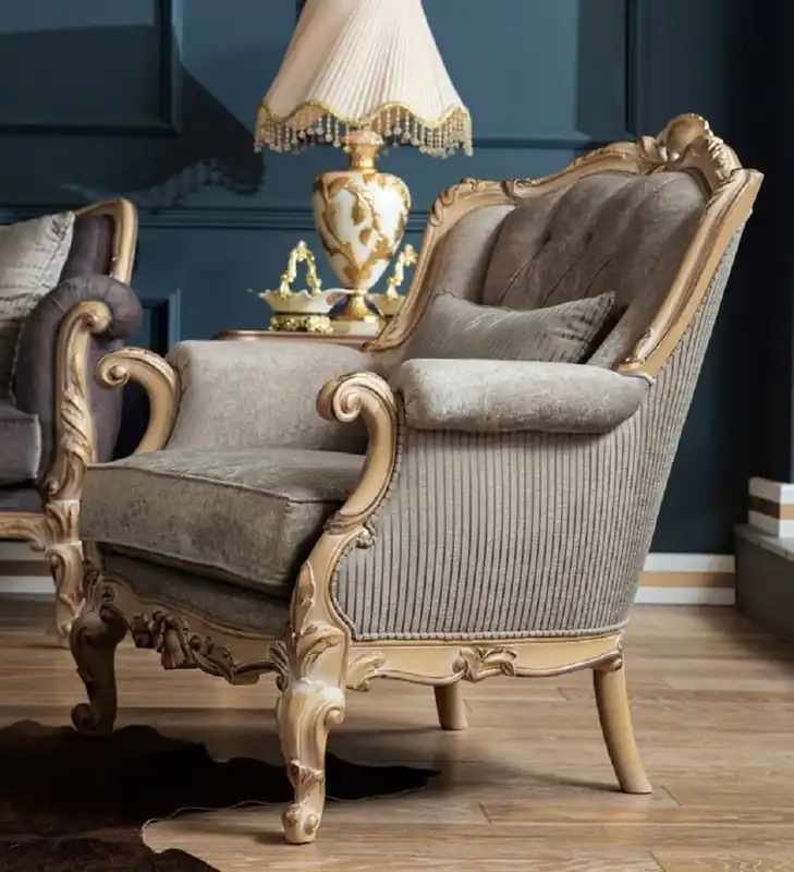 Casa Padrino fauteuil baroque de luxe gris / naturelle - Élégant fauteuil de salon de style baroque - Mobilier de salon baroque Echt