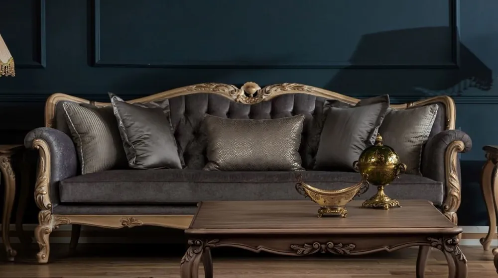 Bestseller Casa Padrino canapé baroque de luxe gris / naturelle - Canapé de salon fait main de style baroque - Mobilier de salon baroque