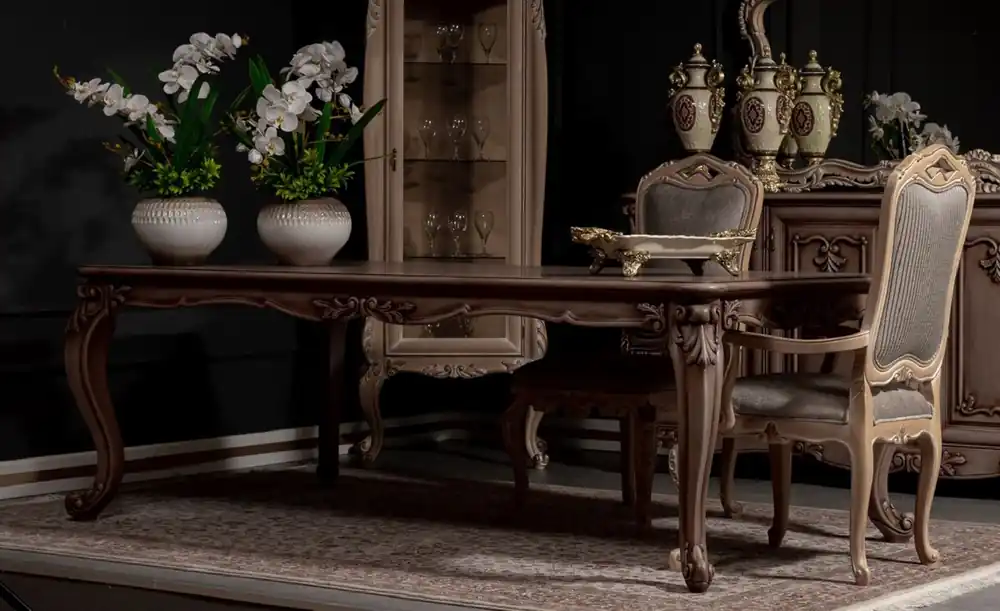 Rabatt Casa Padrino ensemble de salle à manger baroque de luxe marron / gris / naturelle - 1 Table à Manger Baroque & 8 Chaises à Manger Baroque - Magnifique meubles de salle à manger fait main baroque