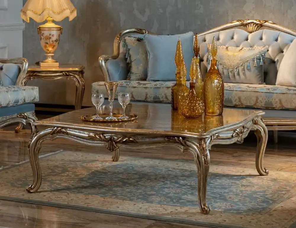 Knallerangebot Casa Padrino table basse baroque de luxe argent / or - Table de salon en bois massif fait main - Meuble de salon baroque