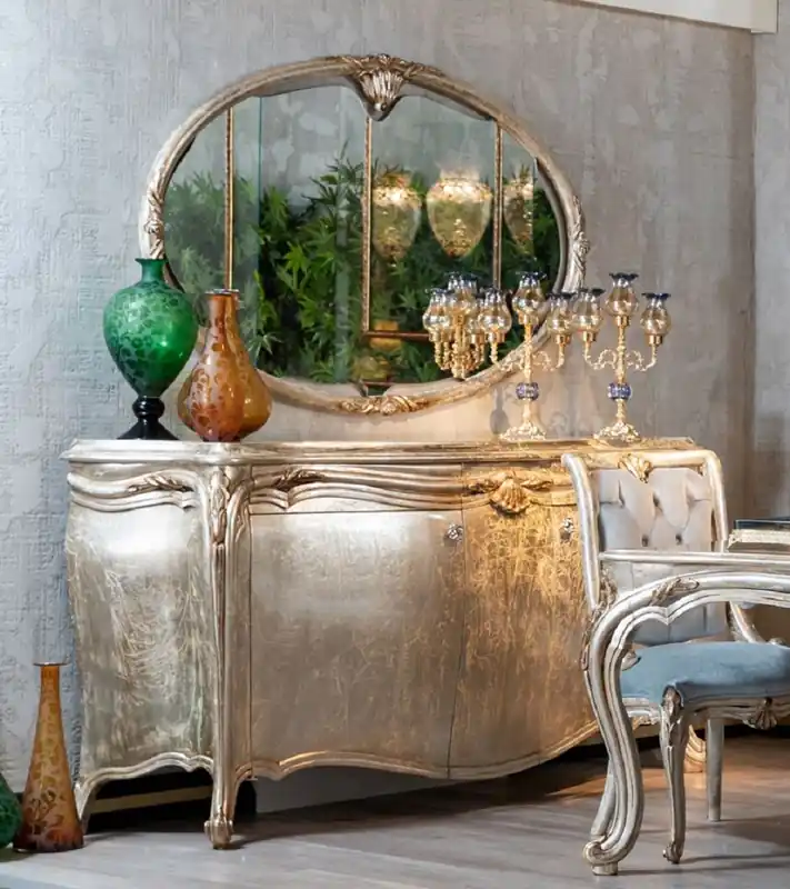 Casa Padrino ensemble de meubles baroques de luxe argent / or - 1 Buffet Baroque & 1 Miroir Mural Baroque Ovale - Meubles Baroques - Noble & Magnifique Billig
